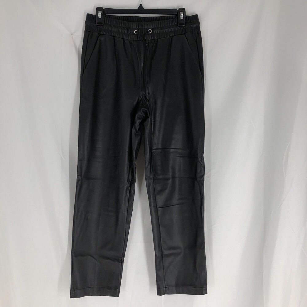 LOFT Women’s Size M Faux Leather Pants Black High Rise Straight Leg Pockets